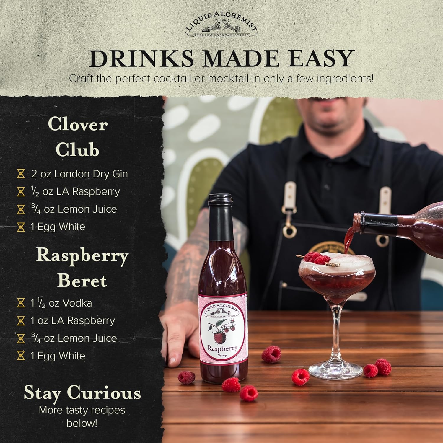 Liquid Alchemist Raspberry Syrup for Drinks - Real Ingredients Make our Raspberry Puree for Drinks the Perfect Drink Mixer - Our Cocktail Syrup is Non-GMO & Vegan (25 oz)