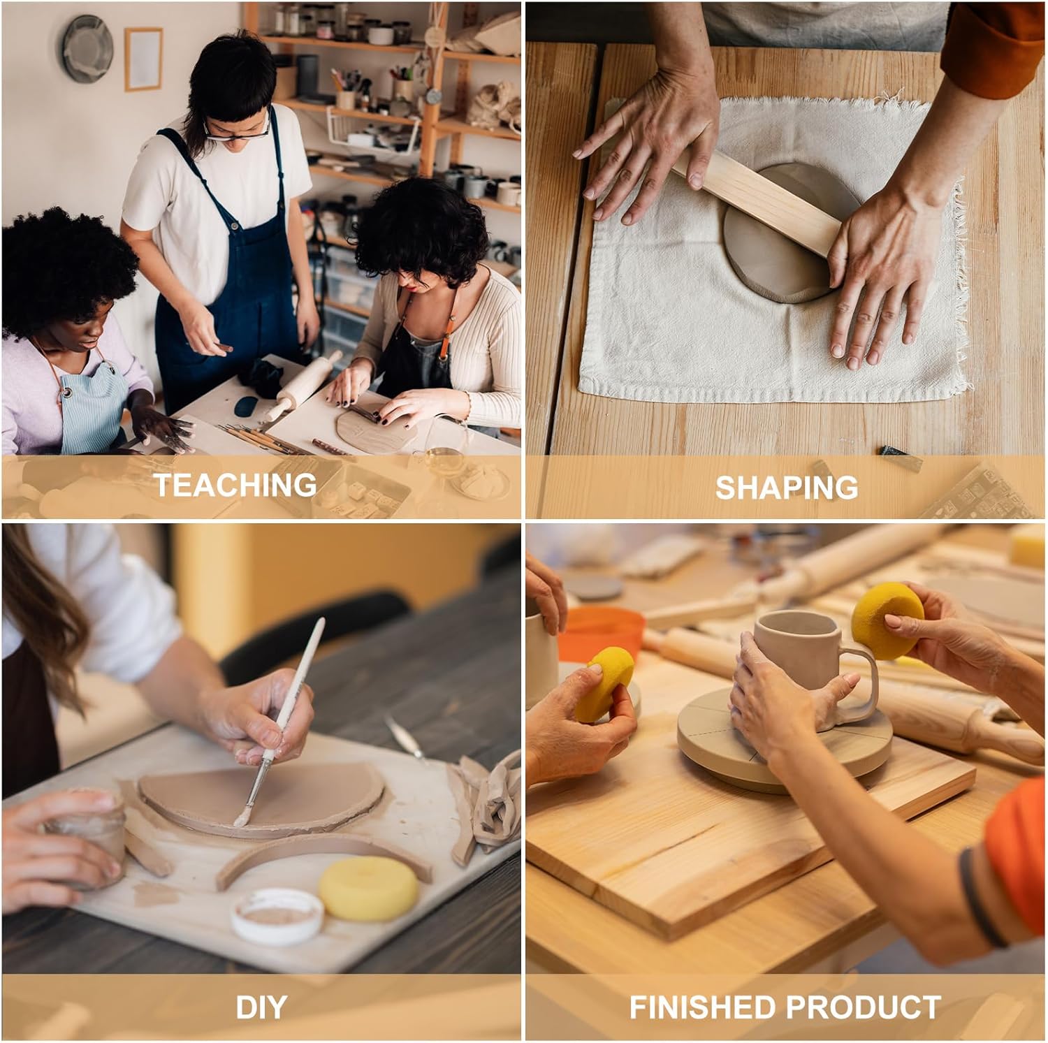 MECCANIXITY 8Pcs Pottery Teaching Rolling Mud Stick Guides, 13" x 0.8" Wood Clay Roller 4 6 8 10mm Thick Ceramic Tools Strips Rolling Guides for Clay Thickness DIY Craft