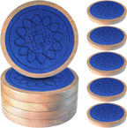 5 Pack Wood Coasters for Drinks, Minacun Absorbent Coaster Set, Drinks Coasters for Coffee Tabletop Protection, Non-Slip, Non-Stick, Suitable for Kinds of Cups Wooden Table Drink, 4.3 Inch Blue