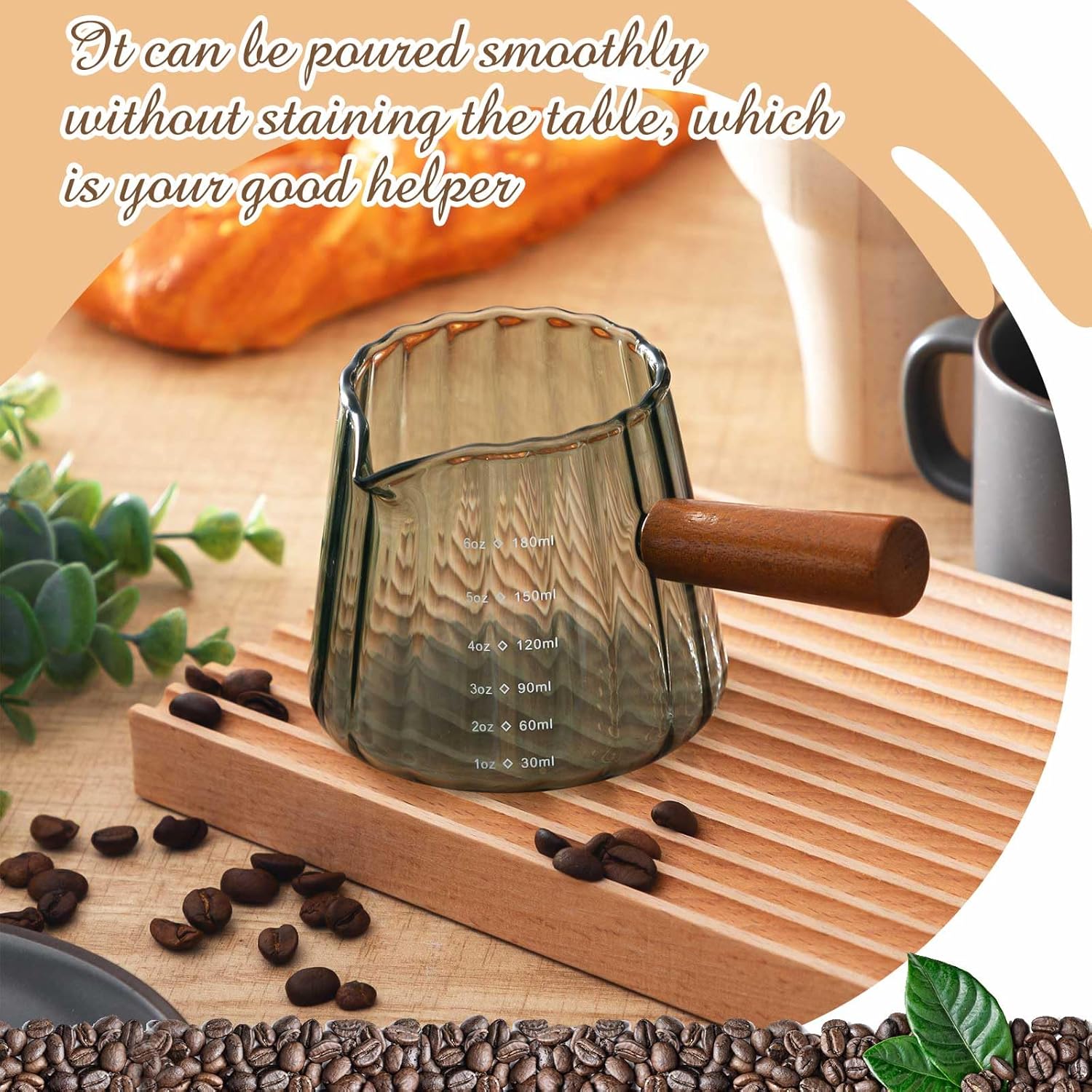 Espresso Shot Glass with Handle, 6 Oz/180 ml Espresso Cups with Single V-shaped Mouth, Measuring Cup for Milk Tea Coffee Bar Accessories(Gray,1 Pcs)