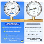 MEANLIN MEASURE 0~400Psi Stainless Steel 1/4" NPT 2.5" FACE DIAL Liquid Filled Pressure Gauge WOG Water Oil Air Center Back Mount, with 1/4" x 1/2" NPT and 1/4" x 3/8" NPT Hex Bushing