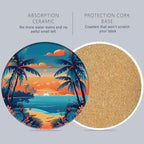 Drink Coasters Set of 6 with Holder, Palm Trees Beach Sunset Absorbent Ceramic Drink Coaster for Tabletop Protection,Suitable for Kinds of Cups,Drinks Coasters for Home Office Decoration(4 Inches)