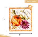 Maison d' Hermine Pot Holders set 100% Cotton Heat Resistant Potholders 8" x 8" Hot Pads with Loop BBQ, Cooking, Baking, Grilling, Kitchen, Handling Hot Pans (Pack of 2, Pumpkin Garden - Cloudy Cream)