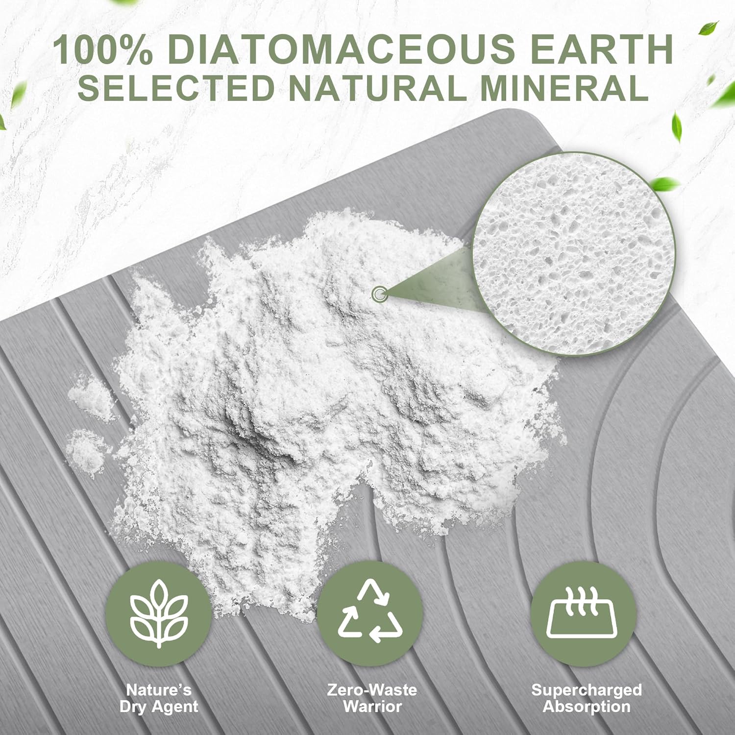 Large Stone Drying Mat for Kitchen Counter, 24" × 16" Diatomite Dish Drying Mat, Quick Dry Stone Mats, Ultra Absorbent Natural Diatomaceous Earth Mats for Dished, Bottles, Dark Grey