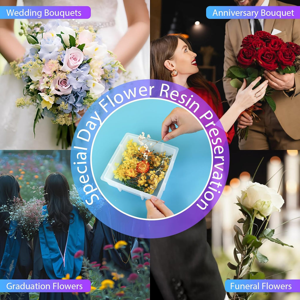 KISREL Large Square Resin Molds, Square Silicone Mold for Epoxy Resin, Large Mold for Flower Preservation, Deep Pour Molds for Furniture Decoration, DIY Wedding Bouquets, Valentine's Day Gifts