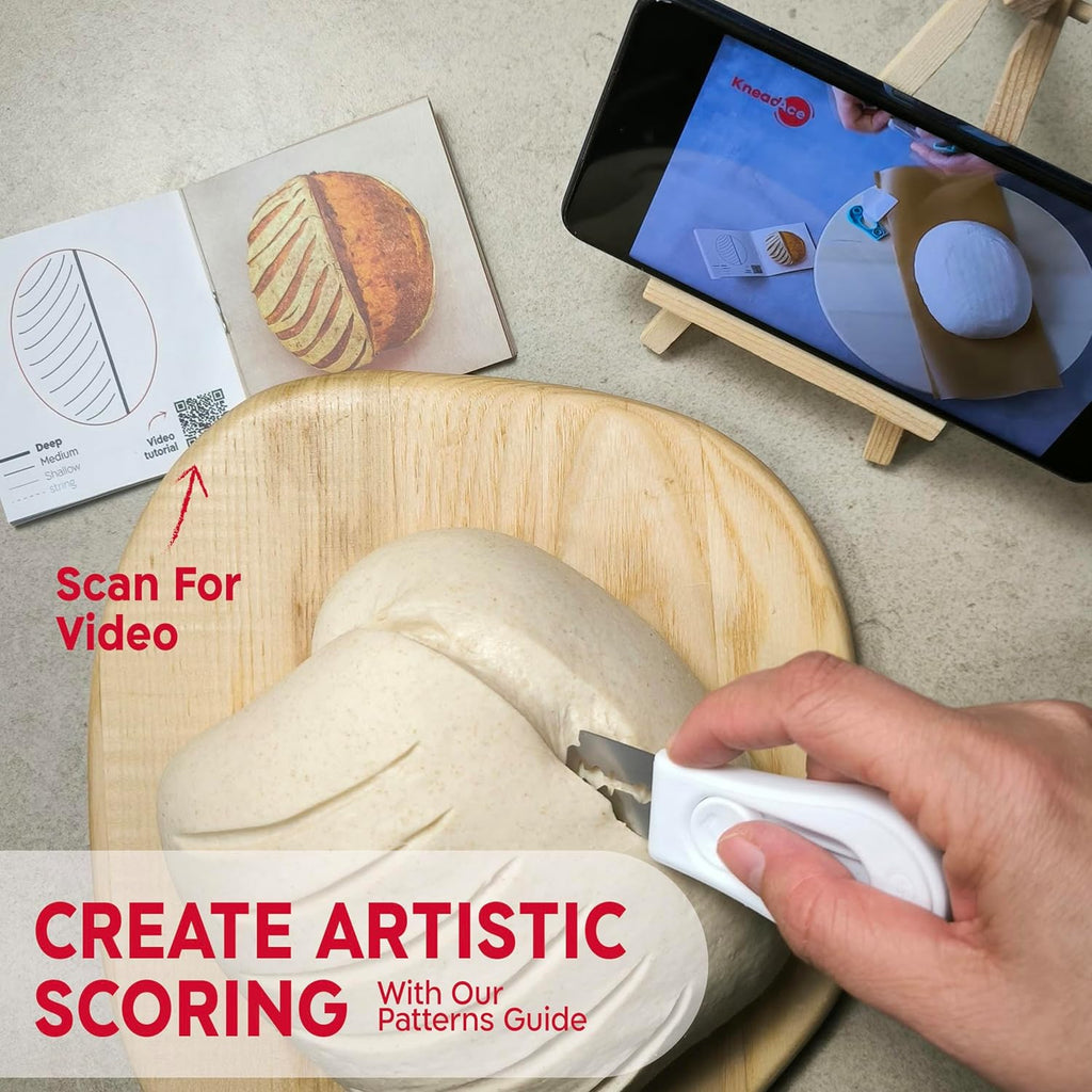 Upgraded Magnetic Bread Lame, Professional Dough Scoring Tool with Extractable Blade, Sourdough Bread Tool for Baking, Includes Scoring Pattern Booklet & 5 Replaceable Razor Blades