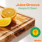 Riveira Teak Wood Cutting Board – Gourmet Teak Grandeur: 12 x 10 Wooden Cutting Board – Natural Wooden Cutting Boards For Kitchen Decorative – Innovative Juice Grooves Teak Wooden Chopping Board