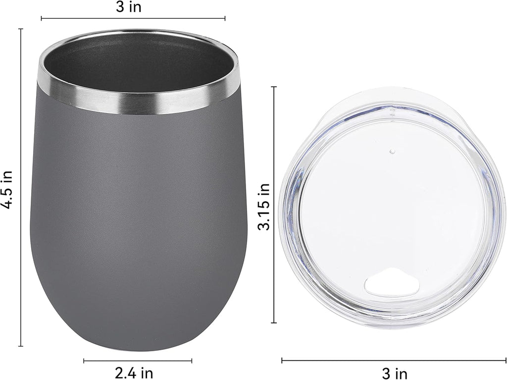 DOMICARE Stainless Steel Wine Tumbler Bulk with Lid, Personalized Insulated Tumblers Set, 12oz Travel Coffee Cups Pack of 1, Gray