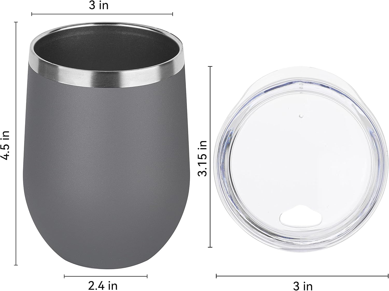 DOMICARE Stainless Steel Wine Tumbler Bulk with Lid, Personalized Insulated Tumblers Set, 12oz Travel Coffee Cups Pack of 1, Gray