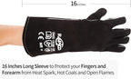 RAPICCA Welding Gloves Fire Heat Resistant: Black 16IN - Fireproof Leather For Stick Mig Flux-Core Welder Forge Blacksmith Fireplace Wood Stove Fire Pit Furnace Handling Dry ice - One Size 662℉