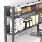 Kitchen Bakers Rack with Baskets,5-Tier Free Standing Storage Shelf Rack,Industrial Microwave Oven Stand,Metal Kitchen Rack Organizer with Hooks(Black)