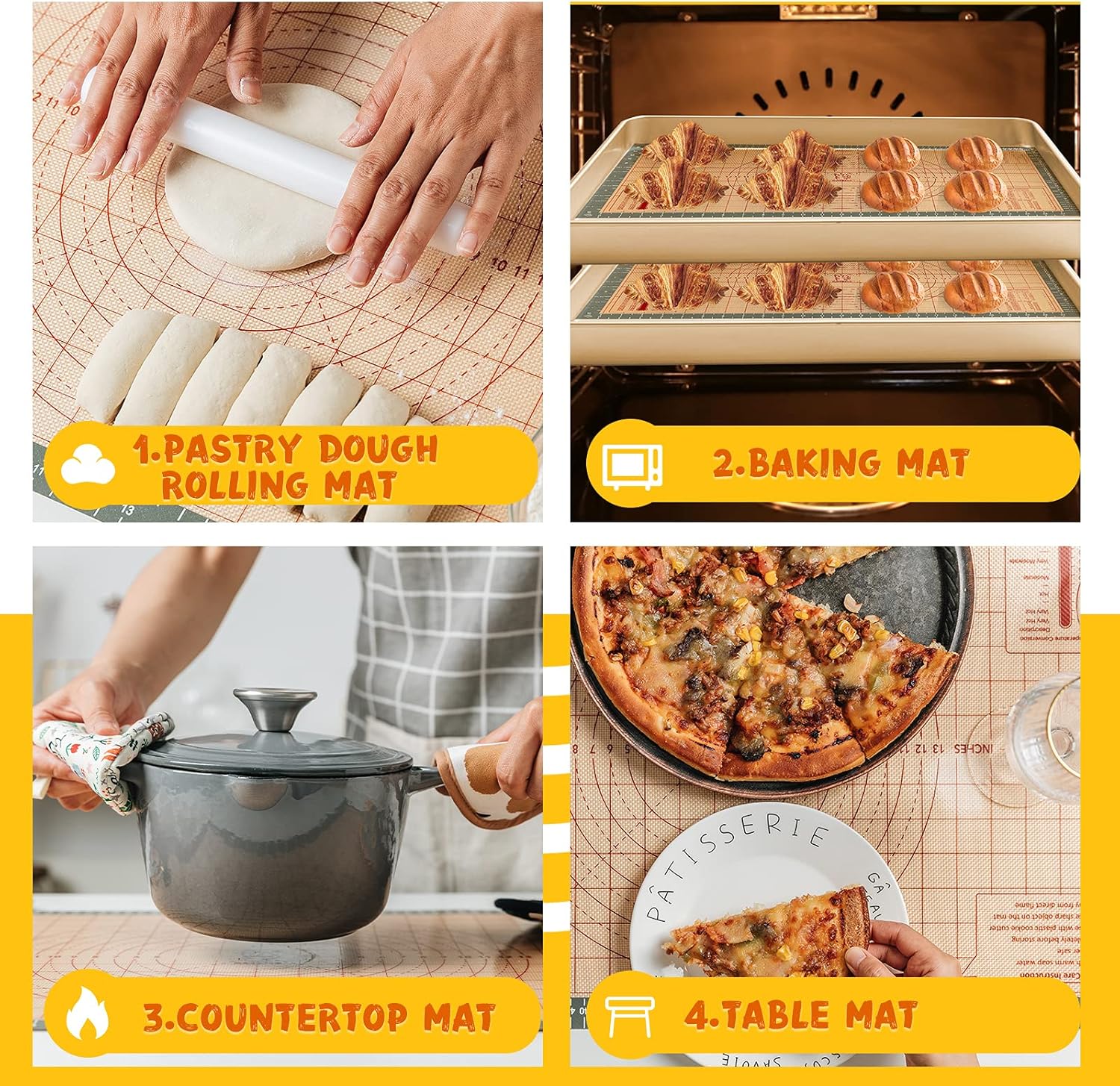 katbite Silicone Pastry Mat Non Stick, Silicone Baking Mat 26" x 16" with Measurement, Non-Slip Dough Rolling Mat for Counter, Oven Liner, Pie Crust, Reusable Fondant Mat Extra Thick