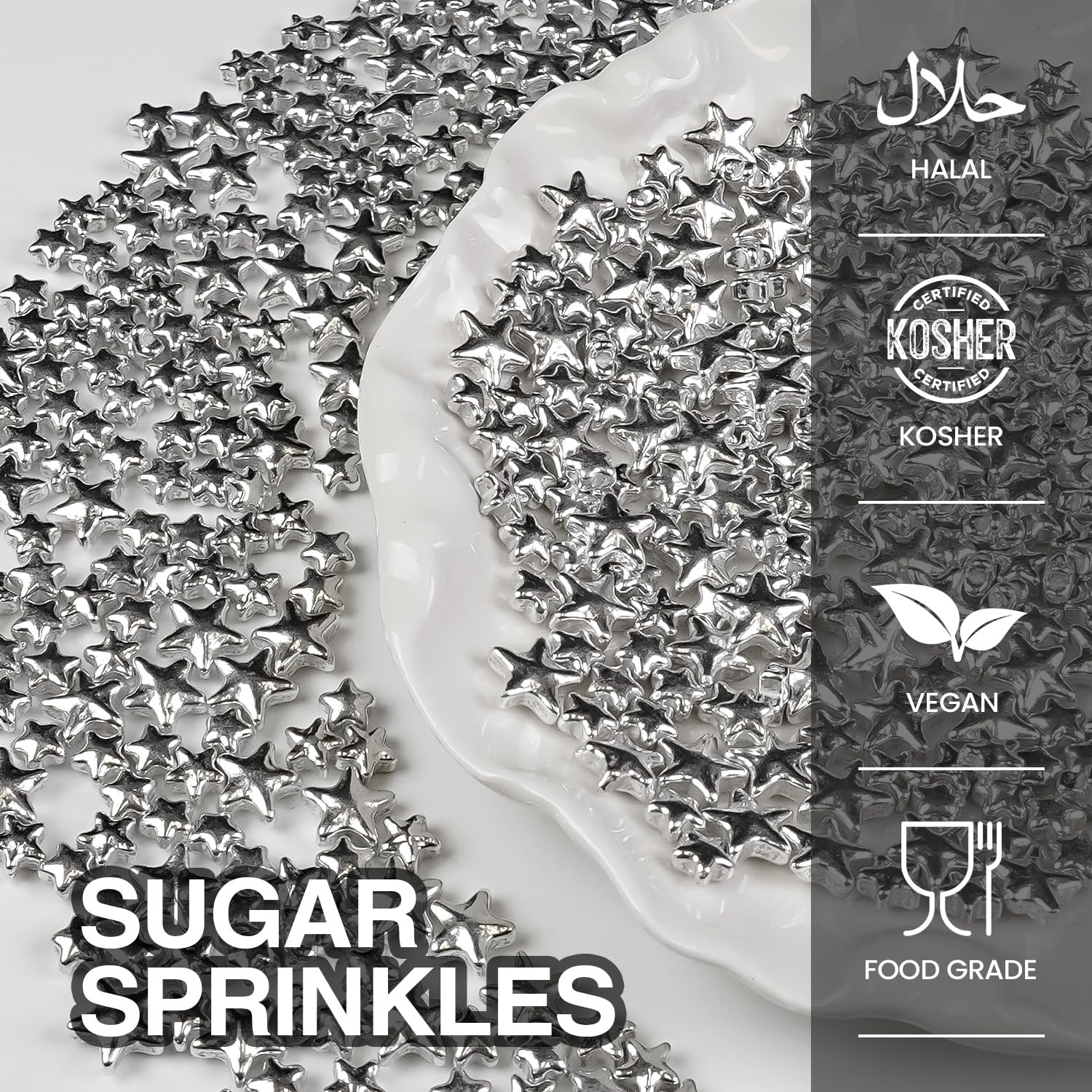 Silver Sprinkles for Cake Decorating, Star Candy Sugar, Mix Size, 150g/5.29oz, Food Grade, Cake Decoration, Cupcake Topper, Holiday, Party, Wedding Party, Birthday, Easter, Christmas Supplies