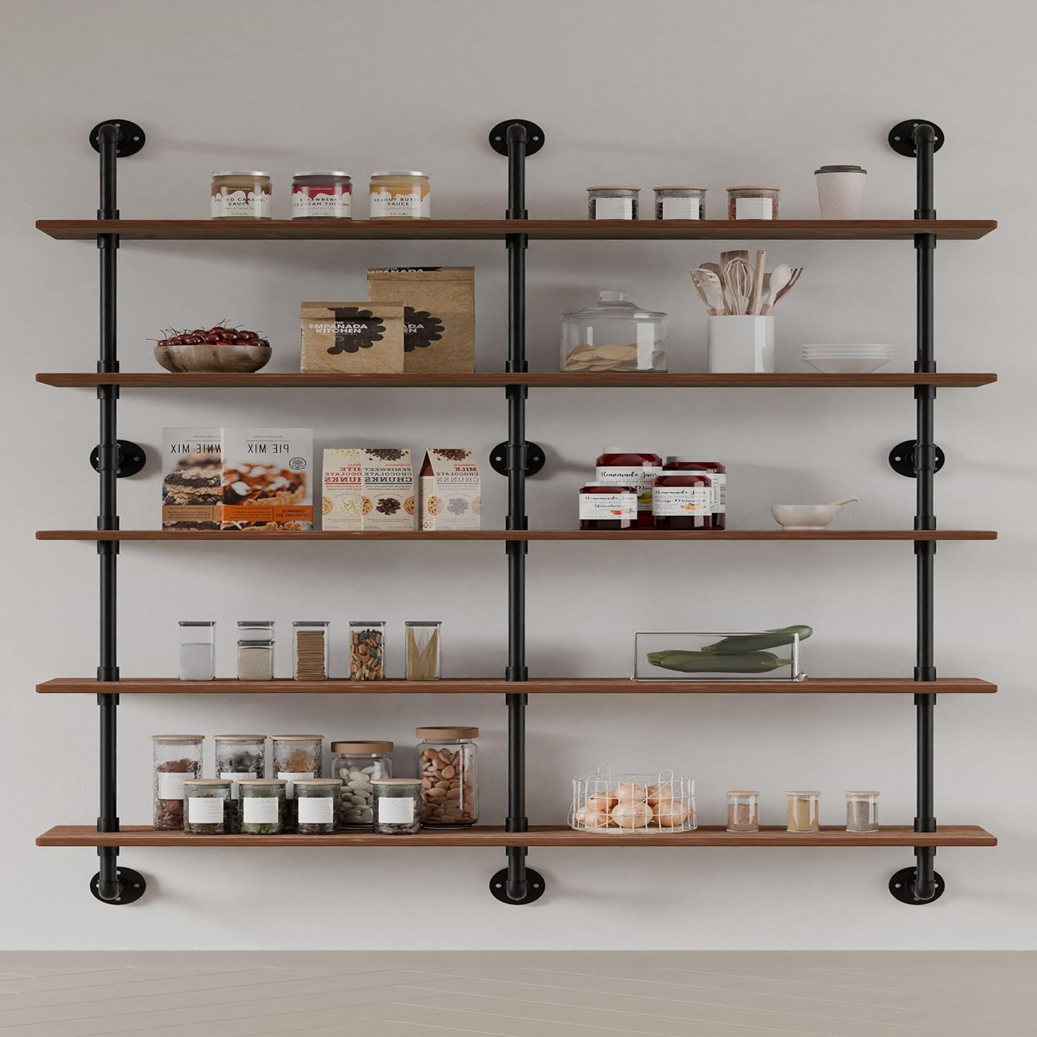 Industrial Pipe Shelf Shelving Bookcase, Wall Mounted Rustic Bookshelf 60 Inch, Floating Bookshelves for Wall,Retro Wood Metal Pipe Industrial Shelves for Living Room