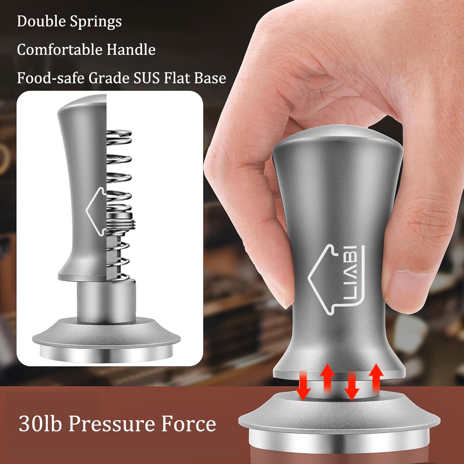Coffee Tamper 51mm, Espresso Tamper with 2 Spring Loaded Tamper, Barista Coffee Tamper Tools with Aluminum Tamper Stand Holder, 100% Stainless Steel Flat Base Tamper for Espresso Machine(Silver)
