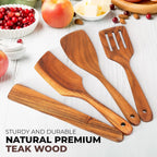 AIUHI Wooden Spatula for Cooking, Premium Teak Wood Cooking Utensils, NonStick Kitchen Utensils Set of 4 Contain Paddle, Turner Spatula, Slotted Spatula and Wood Scraper