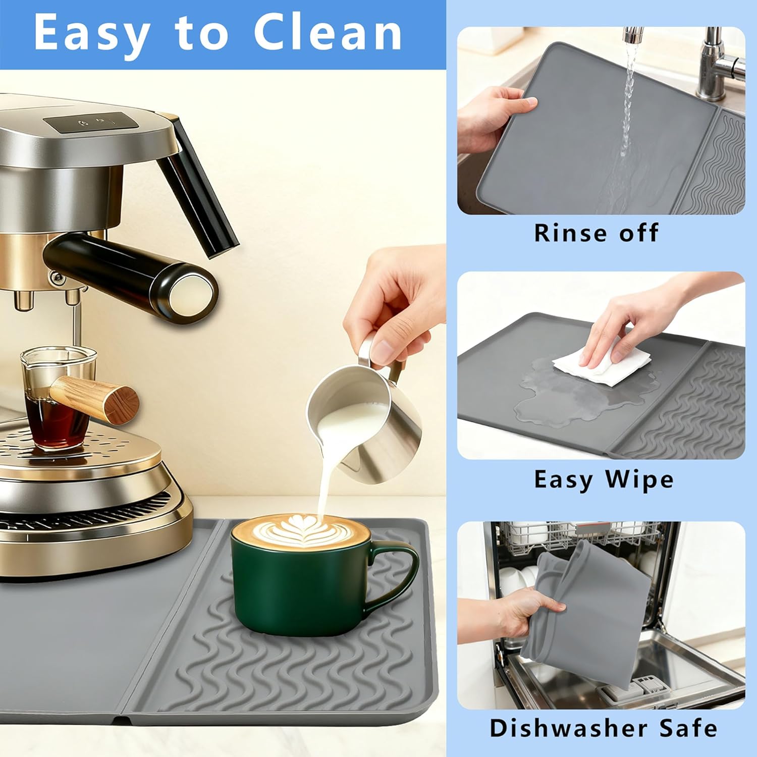 2-in-1 Coffee Bar Mat & Tamping Mat - 24”x16”Non-Slip Silicone Mats for Coffee Machines, Countertop, Bars, Kitchen Counter