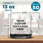 Custom Libbey Clear Glass Coffee Mugs 13 oz. Set of 50, Personalized Bulk Pack - Perfect for Coffee, Tea, Espresso, Hot Cocoa, Other Beverages - Black Bottom