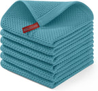 Homaxy 100% Cotton Waffle Weave Kitchen Dish Cloths, Ultra Soft Absorbent Quick Drying Dish Towels, 12 x 12 Inches, 6-Pack, Lake Blue