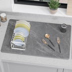 Large Stone Drying Mat for Kitchen Counter, 24" × 16" Diatomite Dish Drying Mat, Quick Dry Stone Mats, Ultra Absorbent Natural Diatomaceous Earth Mats for Dished, Bottles, Black Marble