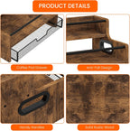 Homode Coffee Syrup Organizer Rack, 3-Tier 8 Bottles Syrup Stand with 35 K Cup Storage Drawer for Coffee Station Bar Accessories, Countertop Wood Liquor Bottle Holder for Wine, Rustic Brown