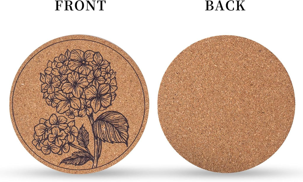 Coasters for Drinks 12 pcs Absorbent Cork Coasters with Flower Coaster for Coffee Table Housewarming Gifts for New Home Present for Friends, Living Room Decor, Apartment Decor