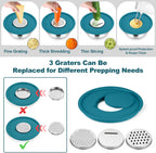 TeamFar Mixing Bowls, Stainless Steel Nesting Salad Bowl with Lids & 3 Graters, For Kitchen Cooking Serving Prepping, Airtight & Non-Slip, Size 4.6/3.5/2/1.5/1/0.7 QT, Set of 5 & Blue