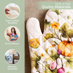 Maison d' Hermine Oven Gloves 100% Cotton Oven Mitt 7" x 13" with Loop Heat Resistant, BBQ, Cooking Gloves, Baking, Grilling, Kitchen, Handling Hot Pans (Pack of 1, Pumpkin Garden - Cloudy Cream)