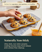 Caraway Nonstick Ceramic 6 Cup Muffin Pan – Non-Toxic, PTFE & PFOA Free – Oven Safe – Aluminized Steel Core – Small Muffin Pan for Baking Cupcakes, Muffins & More - Marigold