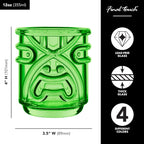 Final Touch Tiki Glasses Set of 4 - Kanaloa, Lono, Kū, Kāne Designs, 12 oz (355 ml), Multicolored, Stackable Totem Pole Storage, Durable Glassware for Tropical Cocktails (TK5302)