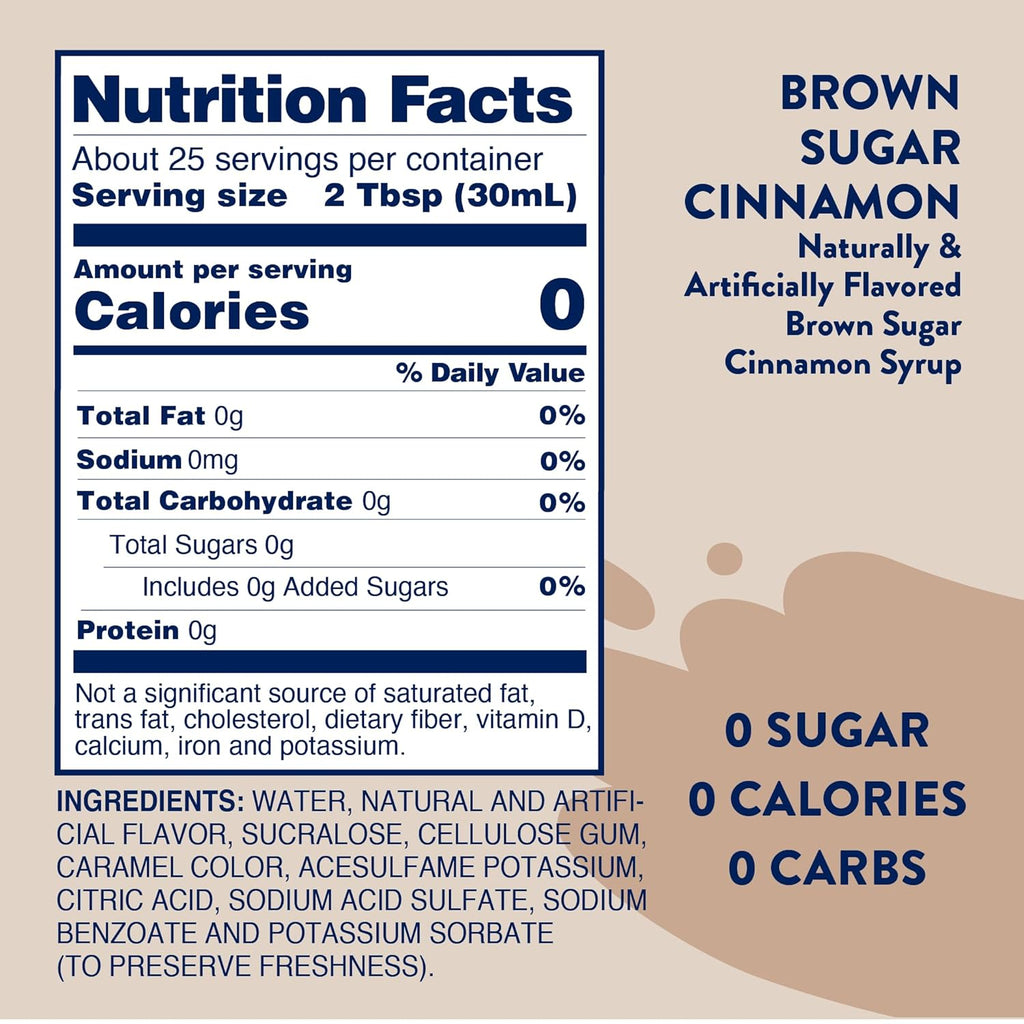 Jordan's Skinny Syrups Sugar Free Coffee Syrup, Brown Sugar Cinnamon Flavor Drink Mix, Zero Calorie Flavoring for Latte, Protein Shake, Food and More, Gluten Free, Keto Friendly, 25.4 Fl Oz, 1 Pack