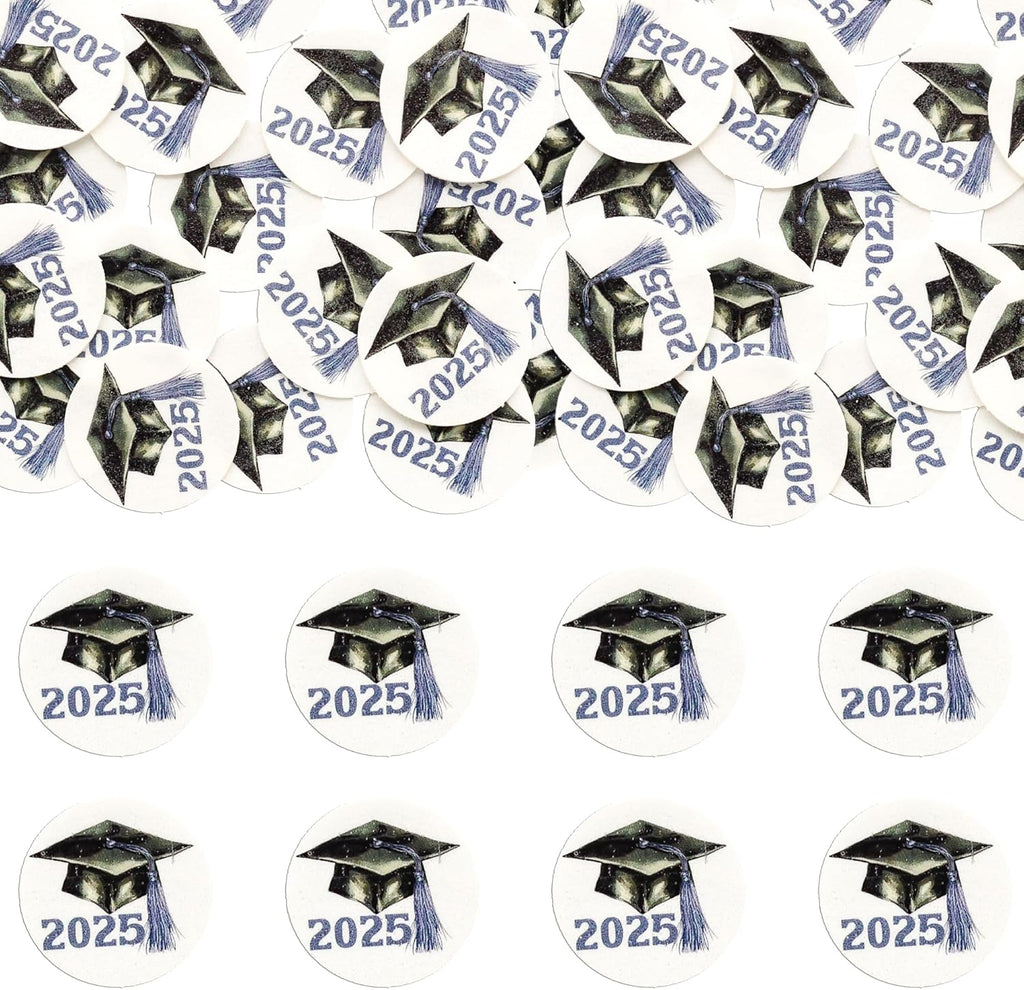 Gyufise 48Pcs Edible 2025 Graduation Cap Cupcake Toppers Wafer Paper Class of 2025 Grad Cap Cupcake Picks for 2025 Graduation Theme Party Cake Decorations Supplies Purple