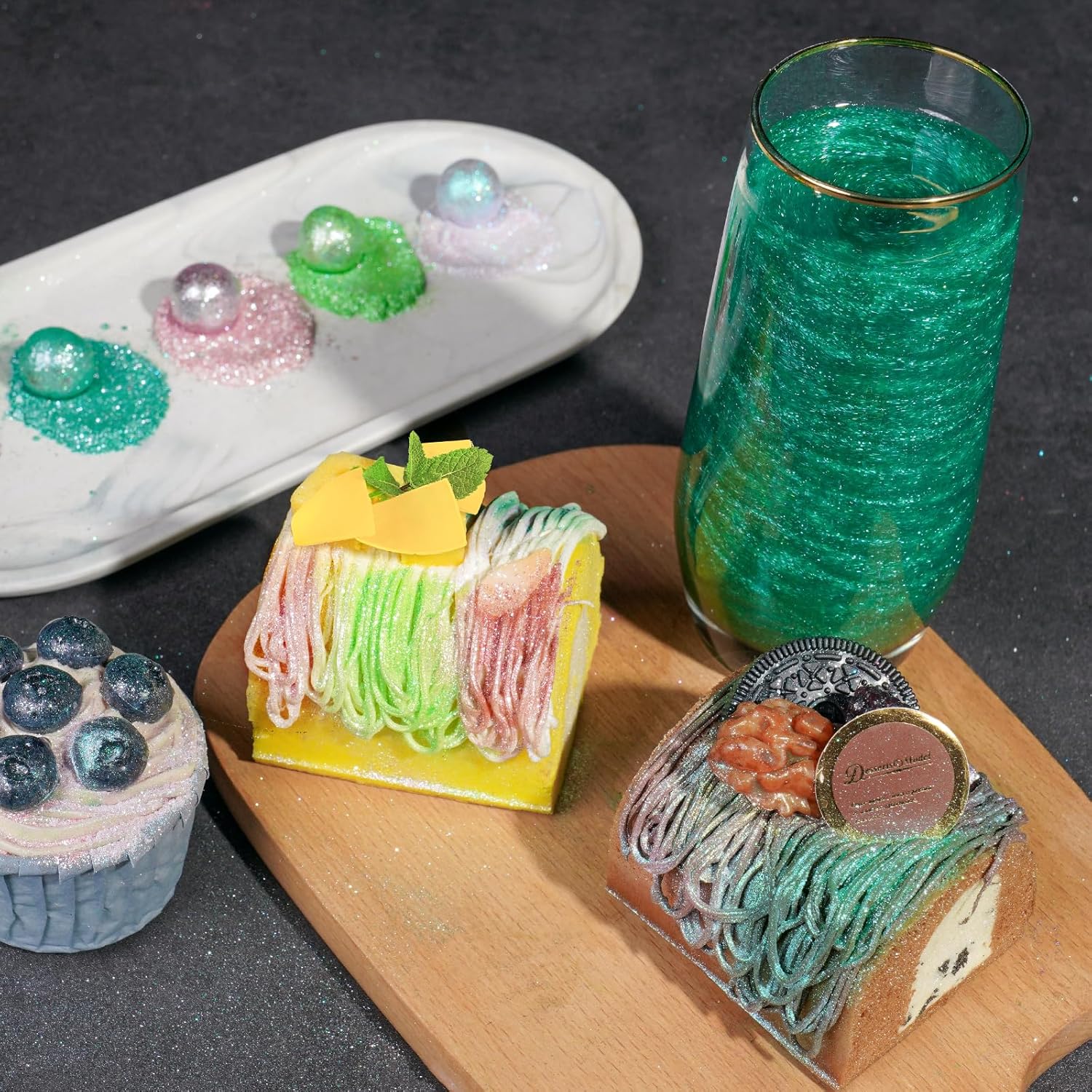 NiHome Edible Food-Grade Glitter Powder Glimmer Luster Dust Metallic Fancy Food Decorating Sprinkle Glimmery Dust for Drink Wine Beverage Cake Bakery Vegan Allergen-Free (Dark Green, 0.35oz/10g)