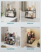 OROPY 2 Tier Spice Rack for Countertop, Metal Standing Kitchen Storage Organizer Shelf, Counter Shelf for Cabinet,Pantry,Bathroom,Bedroom, with Hanging Basket