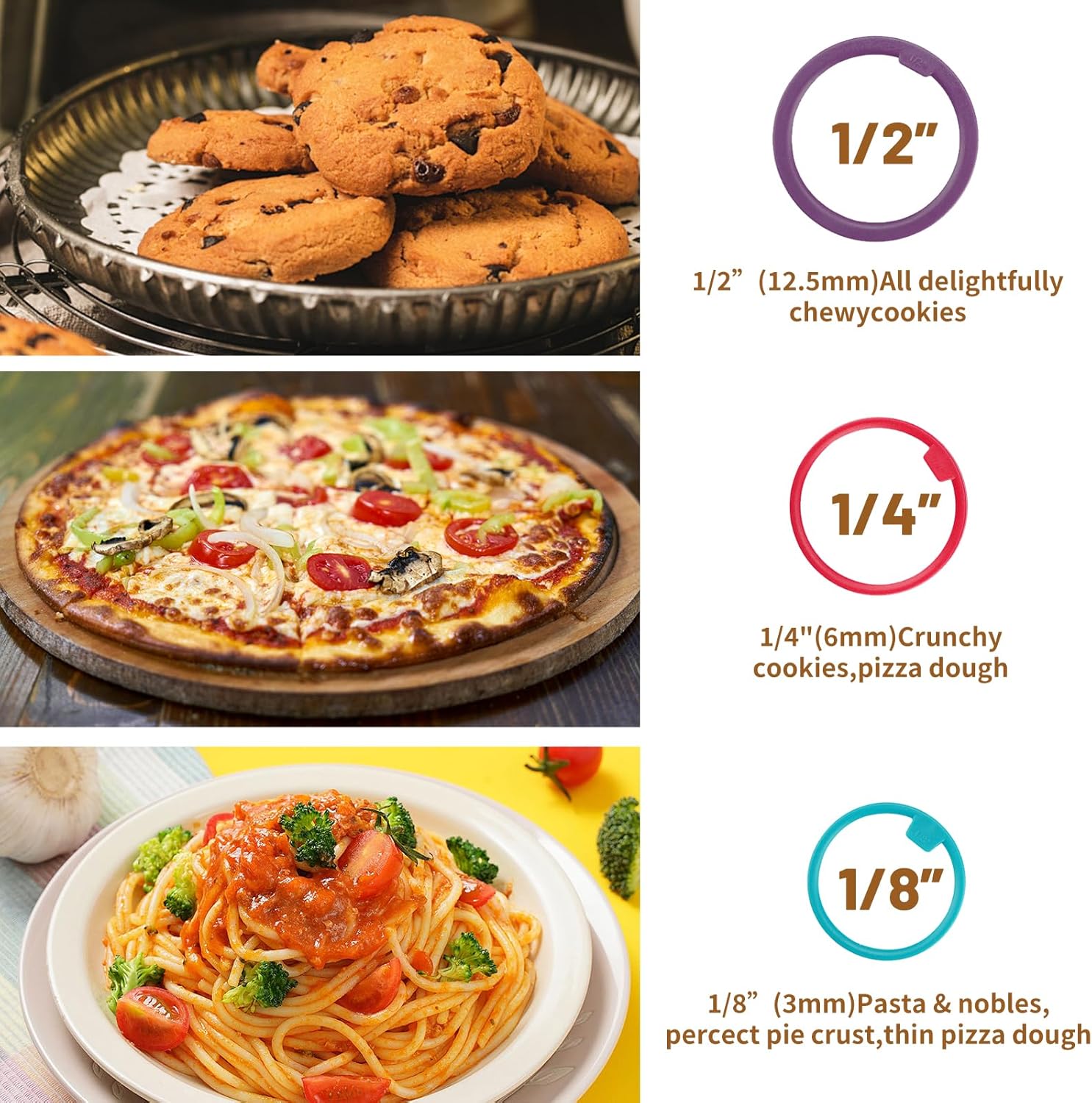 Rolling Pins,Rolling Pin and Silicone Baking Pastry Mat Set,Rolling Pins,Adjustable Stainless Steel Rolling Pin with Thickness Rings for Baking Dough,Pizza,Pie,Pasta