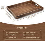 17 Inch Burnt Wood Serving Tray with Handles, Large Wooden Tray for Ottoman, Breakfast in Bed, Coffee Table, Dinner, Rectangular Tray for Living Room Bedroom Entryway and Kitchen