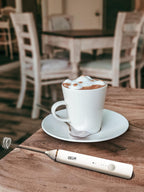 Delm Milk Frother Electric USB Stainless Steel Accessory - Frother Wand Foam Maker for Lattes - Milk Frother Handheld for Cappuccino, Frappe, Matcha, Hot Chocolate - Frother for Coffee (white)