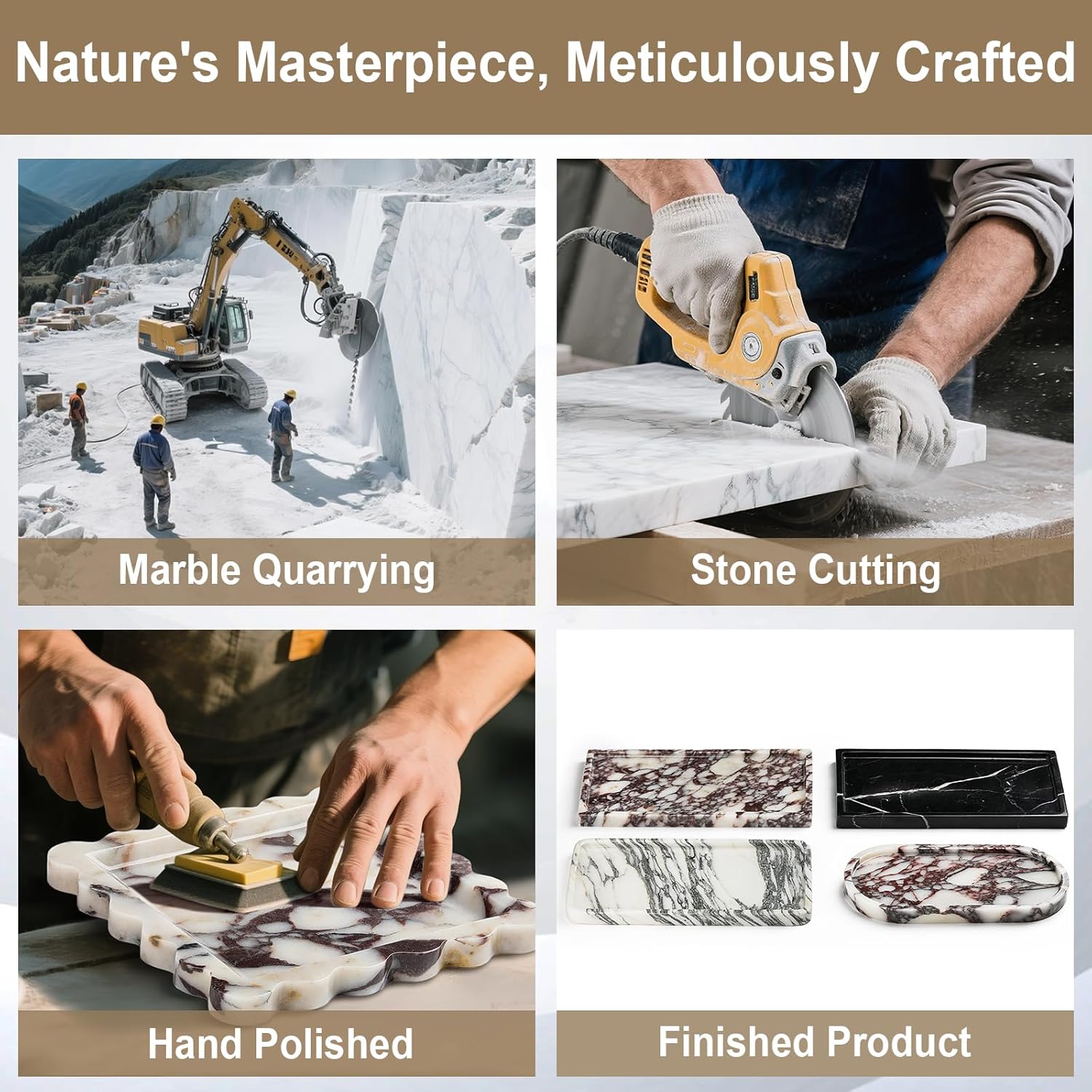 Natural Marble Vanity Tray - Moujings Genuine Marble Perfume Tray for Bathroom Decor, Stone Bathroom Vanity Organizer Tray for Kitchen Counter, Candles, Jewelry, Coffee, Makeup, Key