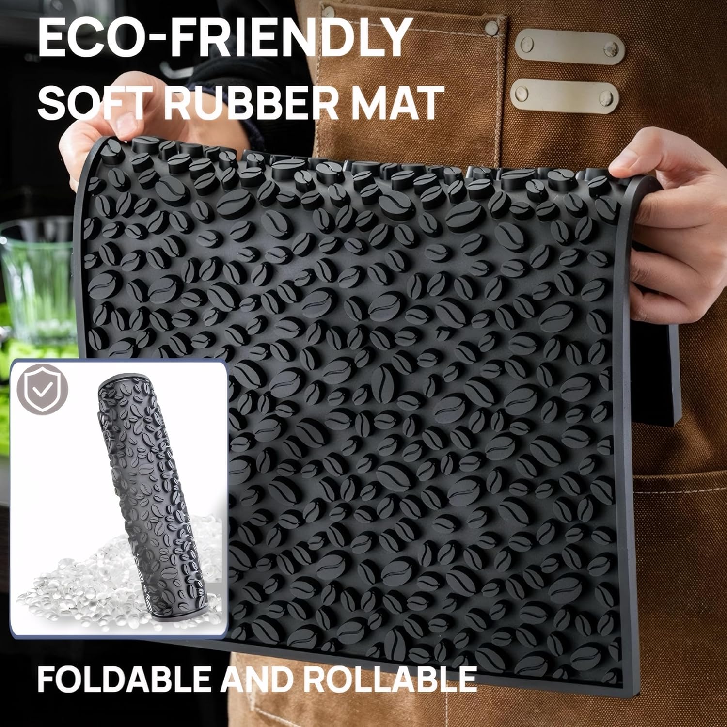 Coffee Bar Mats for Countertop, Bar Decor Accessories, Coffee Machine Tray for Countertop, Non-slip Dish Drying Mat, Rubber Barista Tools Pad, Espresso Organizer (Black, 18"x12")