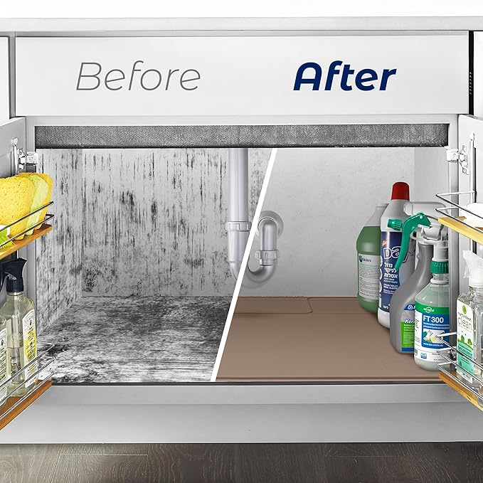 The Original Under Sink Mat - Silicone Waterproof mat, Adjustable, Easy to Clean, Kitchen cabinet liner, Disifenction Surface - 31" x 22" or smaller (Brown, 31" x 22")