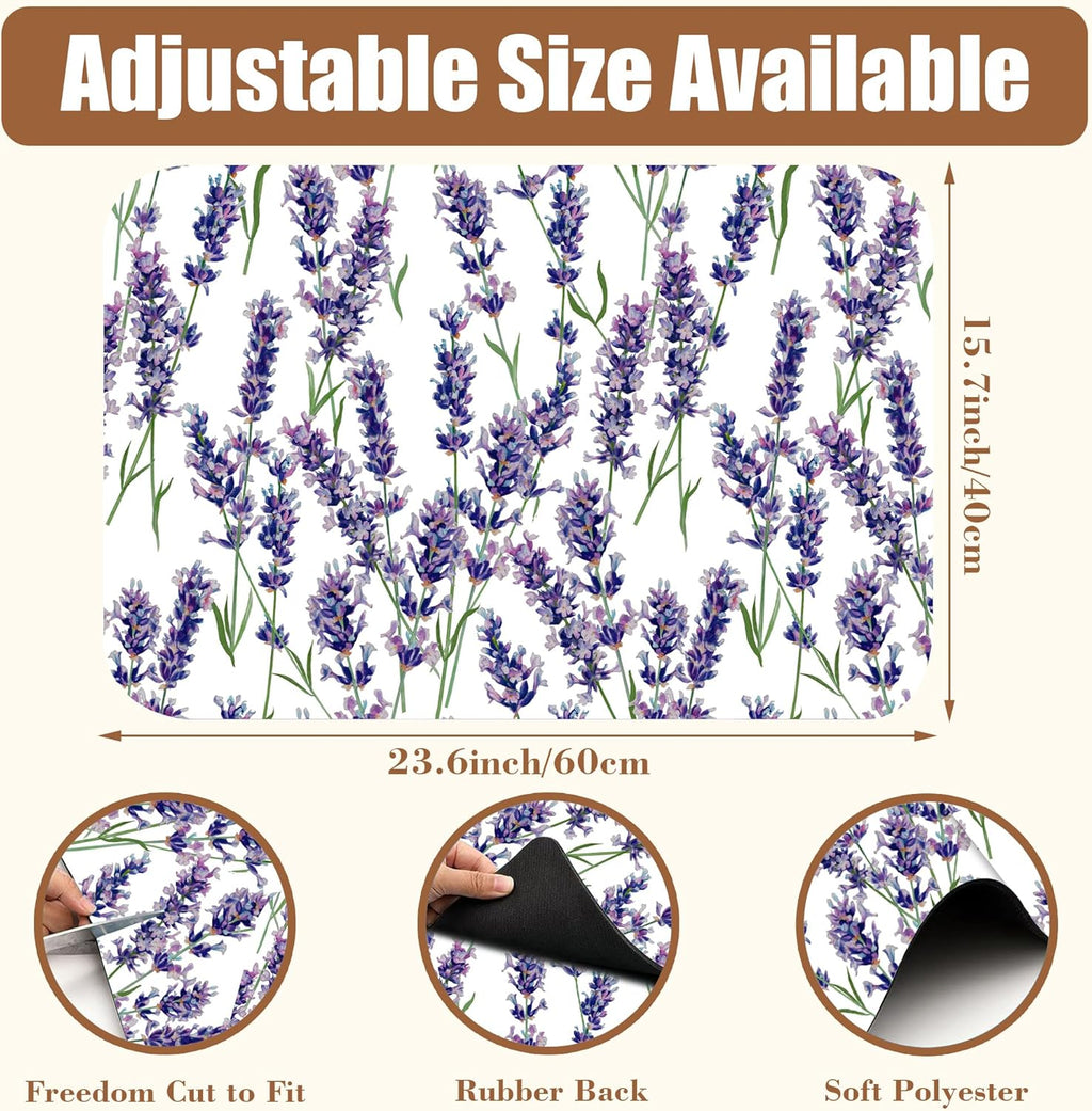 Dish Drying Mat Lavender Flowers Coffee Bar Mat for Countertop Absorbent Rubber Backed Hide Stain Dish Drainer Rack Pad Coffee Maker Espresso Machine Dining Room Decoration 15.7 x 23.6 Inch