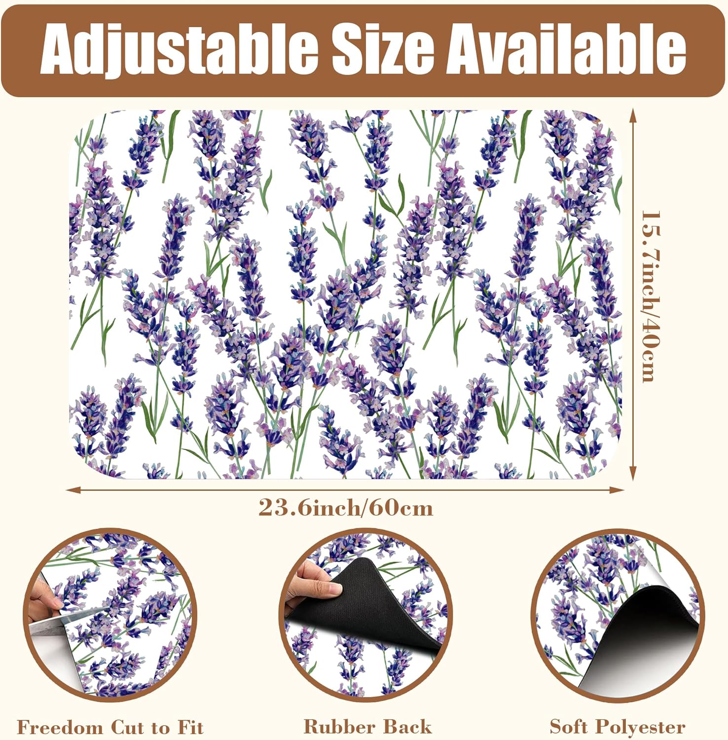 Dish Drying Mat Lavender Flowers Coffee Bar Mat for Countertop Absorbent Rubber Backed Hide Stain Dish Drainer Rack Pad Coffee Maker Espresso Machine Dining Room Decoration 15.7 x 23.6 Inch