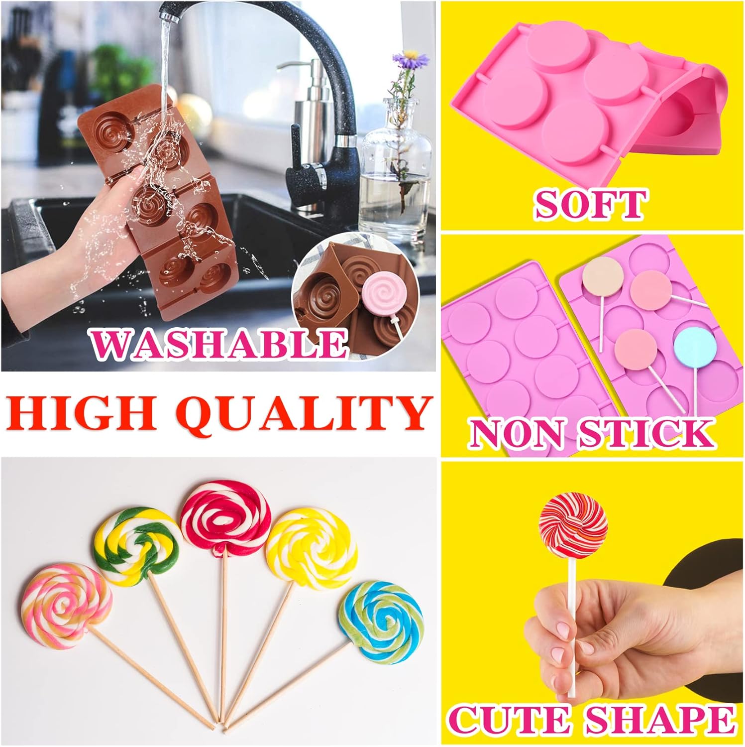 Silicone Lollipop Molds Candy Molds Silicone Sucker Molds Hard Candy Mold & 2x8 Rounds Nonstick Lollipop Mold With 20 Sticks for Candies,Bread,Jellies,Chocolate,Etc