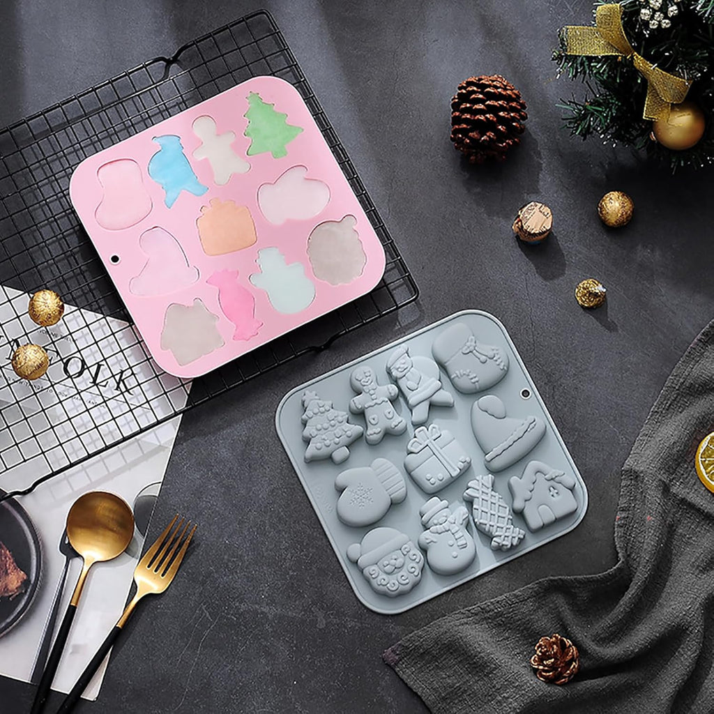 2 Pcs Christmas Chocolate Silicone Molds, 11 Cavity 11 Shapes Christmas Baking Molds for Cake Chocolate Candy Cupcakes Pudding Muffins Ice Cube Soap Ice Cube Jelly Making
