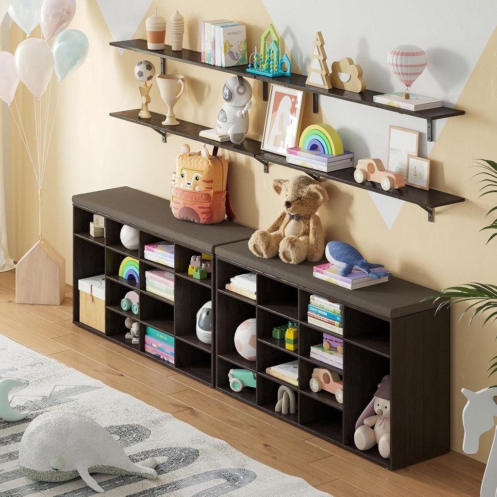 DINZI LVJ Long Wall Shelves, 55.1Inch Wall Mounted Shelves Set of 2, Extra Large Floating Storage Ledges with Sturdy Metal Brackets for Living Room, Bathroom, Bedroom, Kitchen, Espresso