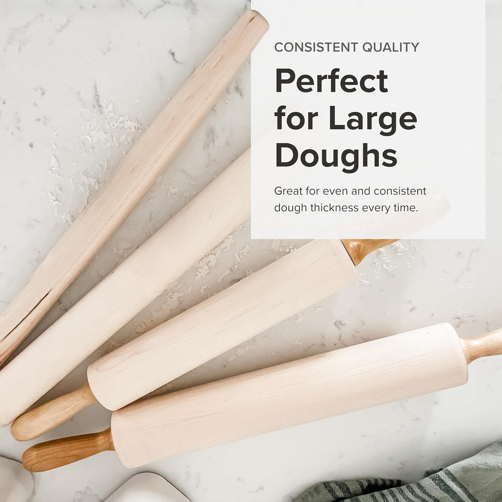 Frieling Crafted in the USA Maple Rolling Pin - Classic French Rolling Pin - Tapered 1.5 x 20 Inch Wooden Roller for Baking - Dough Roller