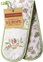 Maison d' Hermine Double Oven Mitts 100% Cotton 7"x35" Double Oven Mitt Heat Resistant BBQ Cooking Gloves with Loop, Baking, Grilling, Home, Kitchen, Handling Hot Pans (Christmas Dew)