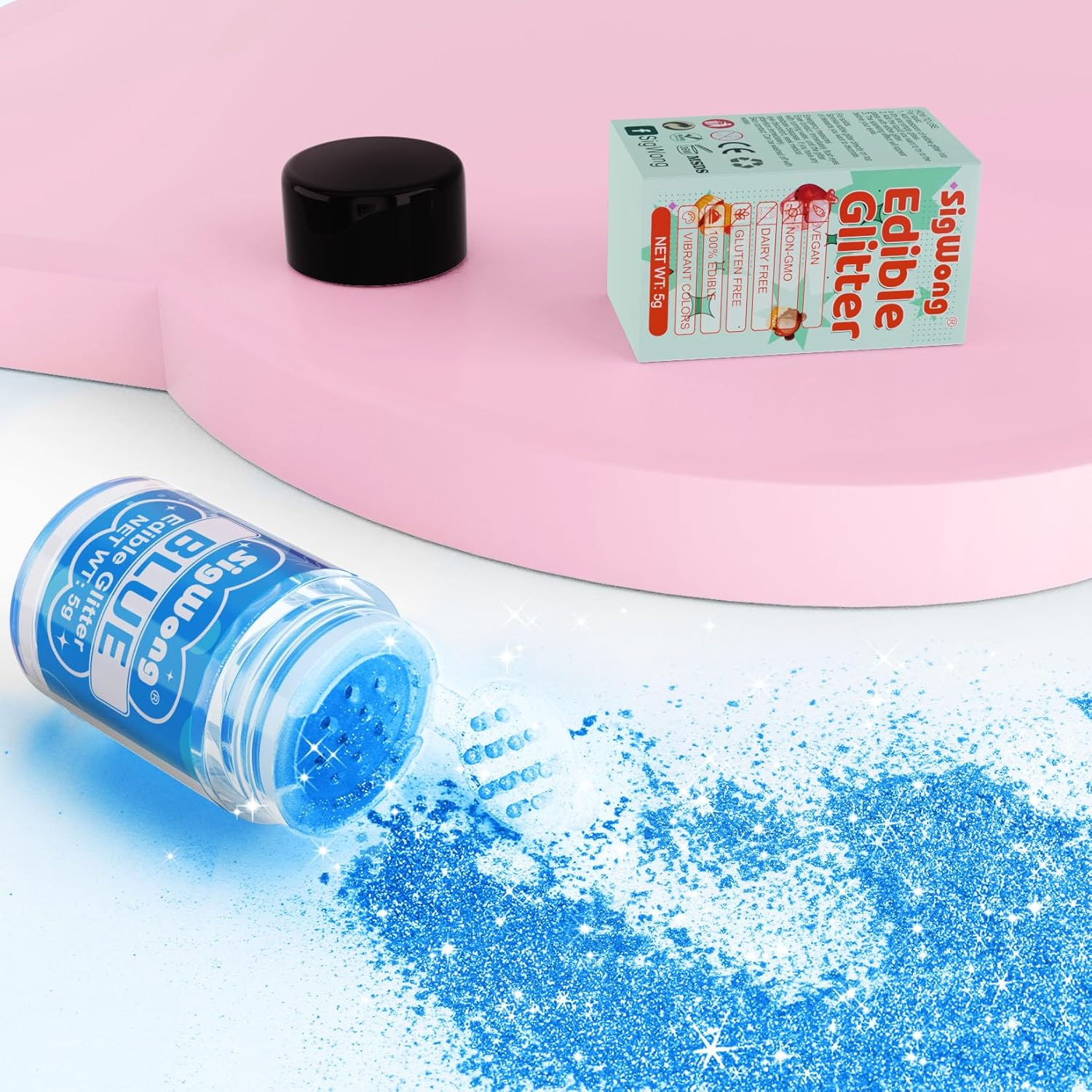 Blue Edible Glitter - 5g Food Grade Cake Decorating Shimmering Glitter, Edible Sprinkle Luster Dust for Drinks, Chocolates, Fondant, Strawberries, Cupcakes, Candy, Cookie - Vegan