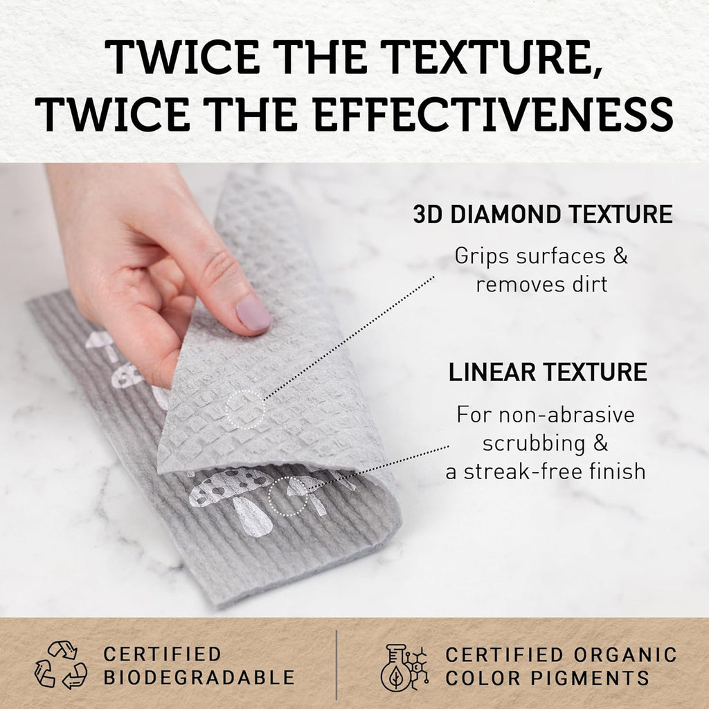 Nordhus Design Swedish Dishcloths,10 Grey Cloths, Made in Sweden - Reusable, Washable Cellulose Cotton Kitchen Cloths - Replace Paper Towels, Wipes, Sponges, Dish Rags