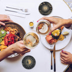 Drink Coasters Set of 6 with Holder, Gold Sun Moon Clouds Stars Absorbent Ceramic Coasters with Cork Base,Fit All Cups,Great Gift for Housewarming,Room Decor,Bar,Holiday Party